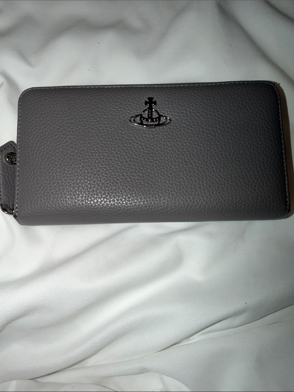 Vivienne Westwood Gray Pebbled Leather Orb Zip Around Wallet
